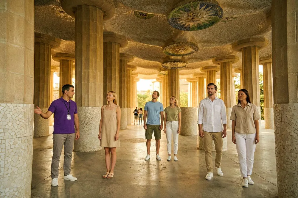 A small group walking between the columns of the Hypostyle Room